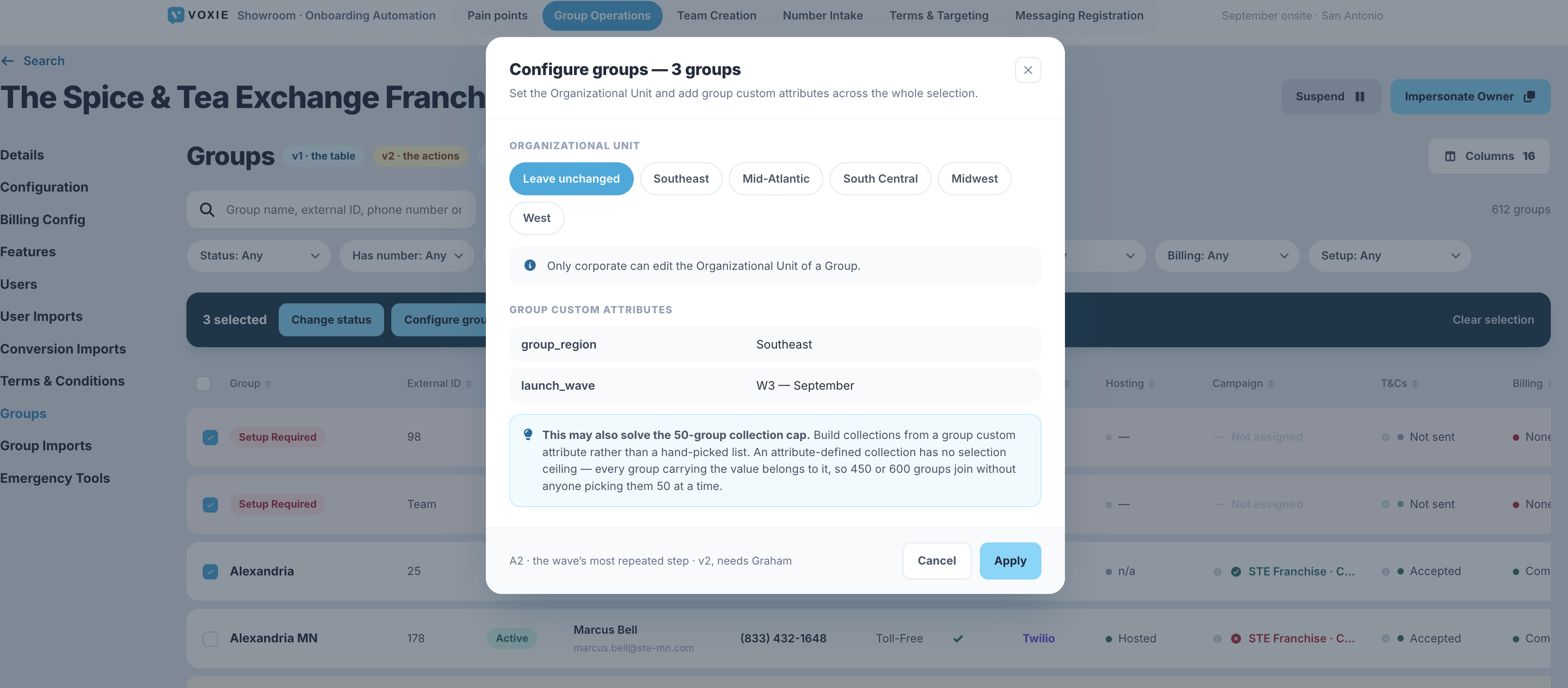 Configure groups bulk action — OU plus group custom attributes
